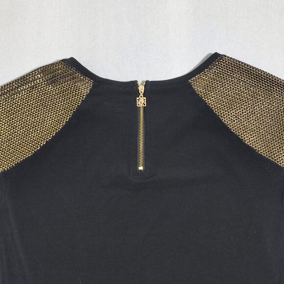 Anne Klein sleeveless blouse women's sz S black with gold decoration on shoulder - Picture 4 of 12